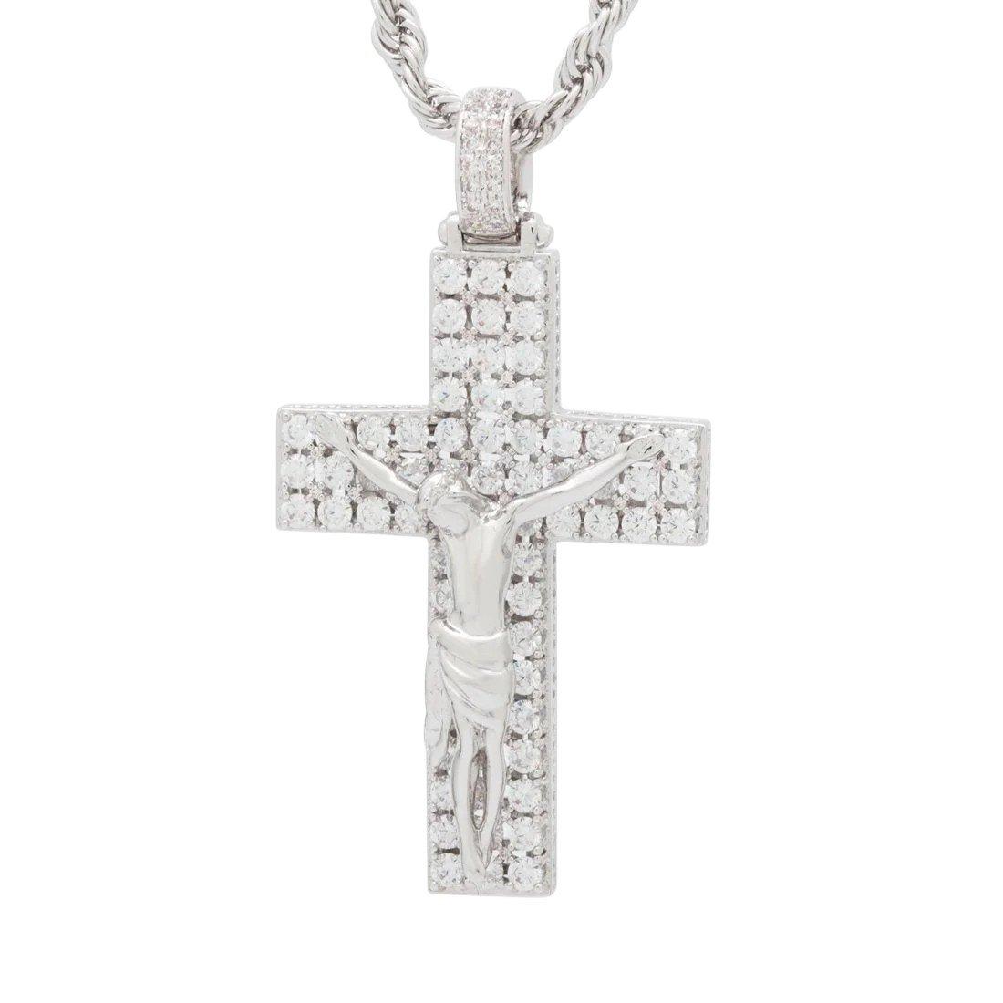 King Ice x Notorious B.I.G.-Biggie Crucifix Necklace - White Gold - WHITE GOLD